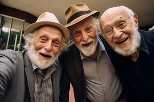 AI generated a group of older men friendship bokeh style background with Generated AI photo