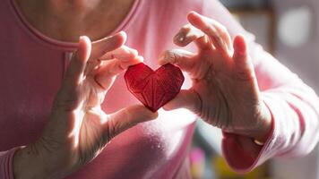 Woman hands holding red 3d printed heart. Ideal for diverse concept, love and health, gratitude and charity either technology photo