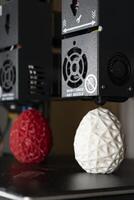 Dual extruder 3d printer which finished printing two bicolor egg model, idex technology photo