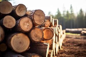 AI generated a pile of logs at the wild bokeh style background with Generative AI photo