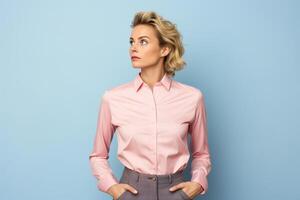 AI generated businesswoman looking on copy space with generative ai photo