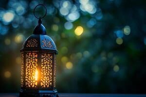 AI generated arabic style hanging lamp bokeh style background with generative ai photo