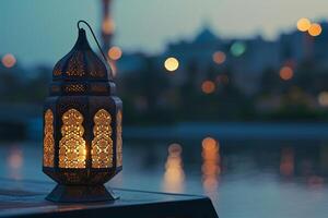 AI generated arabic style hanging lamp bokeh style background with generative ai photo