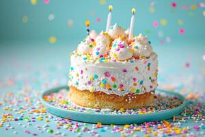 AI generated pastel birthday cake bokeh style background with generative ai photo