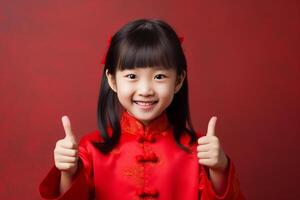 AI generated chinese new year young girl thumbs up and smile with generative ai photo