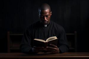 AI generated african pastor holding bible with generative ai photo