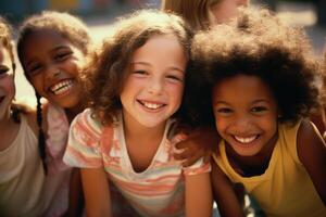 AI generated african and american young girls smiling together diversity concept with Generative AI photo