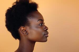 AI generated african female model turn sideways with generative ai photo