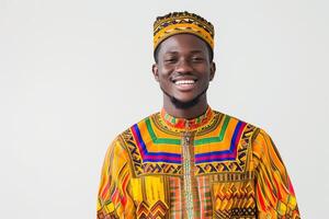 ai generado hermosa africano masculino modelo vistiendo tradicional ropa con generativo ai foto