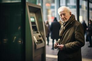 AI generated an old man using an atm machine with generative ai photo