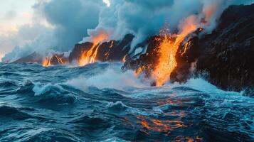 ai generado apocalíptico visión de un volcán en erupción foto