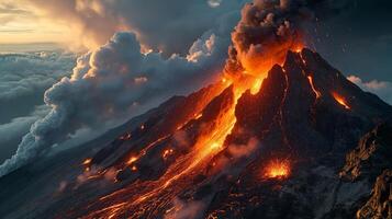 ai generado apocalíptico visión de un volcán en erupción foto