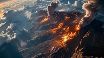 ai generado apocalíptico visión de un volcán en erupción foto