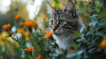 AI generated A portrait of an adorable fluffy kitten, butterfly resting on its nose, emerald eyes focused photo