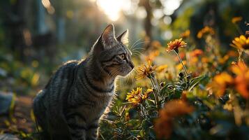 AI generated A portrait of an adorable fluffy kitten, butterfly resting on its nose, emerald eyes focused photo