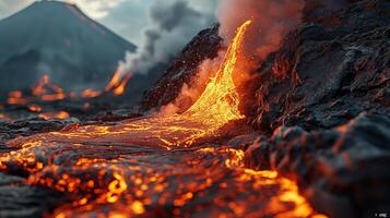 ai generado apocalíptico visión de un volcán en erupción foto