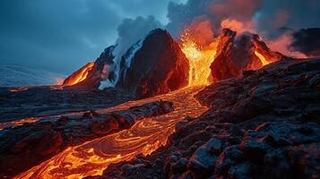 ai generado apocalíptico visión de un volcán en erupción foto