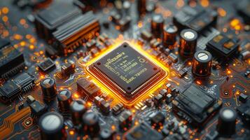 ai generado alta resolución, macro Disparo de un computadora chip foto