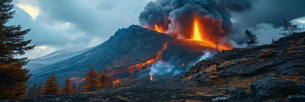 ai generado apocalíptico visión de un volcán en erupción foto