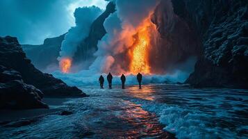 ai generado apocalíptico visión de un volcán en erupción foto