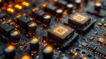 AI generated High-resolution, macro shot of a computer chip photo
