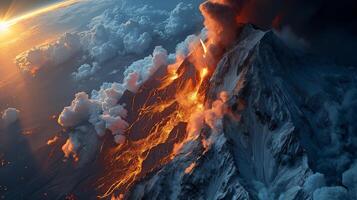 ai generado apocalíptico visión de un volcán en erupción foto