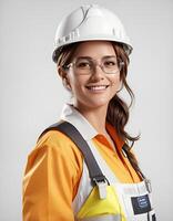 AI Generative, , Young female site engineer with a safety vest and hardhat photo