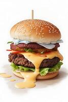 hamburguesa rápido comida con carne de vaca y crema queso foto