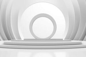 3D stage podium with minimal geometric shape.White color tone.3D render for product showcase,promotion and cosmetic product.AI Generated photo
