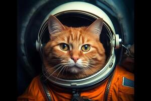 Orange cat wearing an astronaut suit.Generative Ai. photo