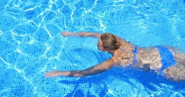 Woman Swimming in Open-Air Swimming Pool video