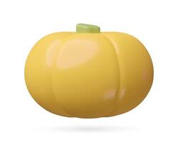 3D yellow Pumpkin icon. Cartoon plastic three dimensional autumn vector object isolated on white background.