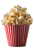 popcorn isolated on transparent background ,popcorn in a cup with red and white stripes ,generative ai png