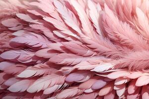 Soft pink feathers texture background. Swan Feather. AI generated photo