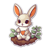 pegatina, un linda Conejo emocionante, diseñado con vistoso contornos y aislado. ai generado png
