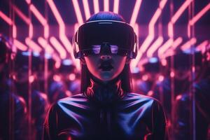 Holographic Faceless program Cyberpunk.Generative AI photo