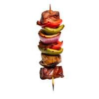 Kebab skewer with meat and vegetables isolated on transparent background. Generative AI png