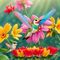 Hummingbird colorful in the wild nature.ai generated photo