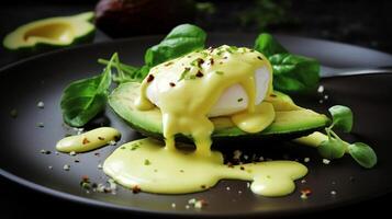 AI Generative BreakfastBrunch Baked eggs in avocado photo