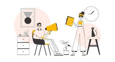 HR team. The concept of finding employees for work. Lineart minimalistic style. Vector. vector