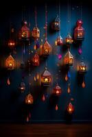 Artistic Diwali Torans hung on door isolated on a vibrant gradient background photo