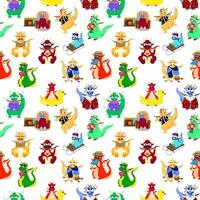 Seamless pattern with  Funny fantasy characters dragons vector