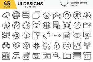 ui diseño contorno íconos colocar. el colecciones incluir para web diseño , aplicación diseño, ui diseño, negocios y Finanzas ,red y comunicaciones y otro vector