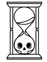 Human skull in hourglass. Antique death hourglass illustration with skull. For dotwork tattoo, hipster t-shirt design, vintage style posters, sticker. Vector illustration isolated on white