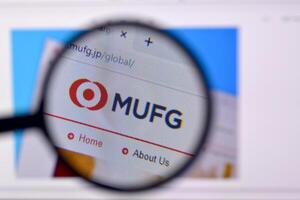 Homepage of mufg website on the display of PC, url - bk.mufg.jp. photo