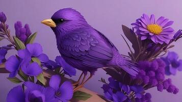 vivamente abstraído, un 3d estilizado vistoso ilustración imagen con aves y flores ai generado foto