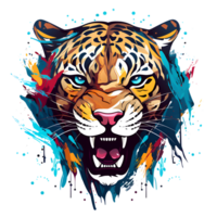 Artistic Style Leopard Jaguar Cartoon Leppard Jaguar No Background Perfect for Print On Demand Merchandise AI Generative png