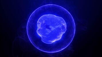 abstrait futuriste écoulement bleu plasma sphère avec liquide cœur, abstrait cercle avec lisse écoulement particules, la magie balle, néon sphère, abstrait arrière-plan, 4k haute qualité, 60 images par seconde video