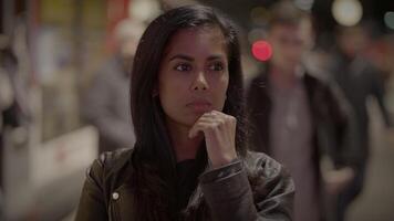 Head Shot of Thinking Female Person Waiting Thoughtful in Trainstation video