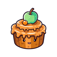 007. karamel appel taart sticker koel kleuren en kawaii. clip art illustratie. generatief ai png